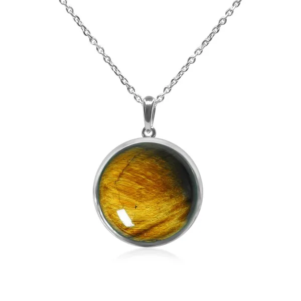 Pendentif argent rhodié - 2,3g -  Œil de tigre - cabochon - 18mm