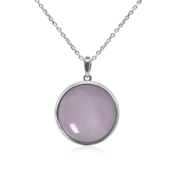 Pendentif argent rhodié - 2,3g -  Quartz Rose - cabochon - 18mm