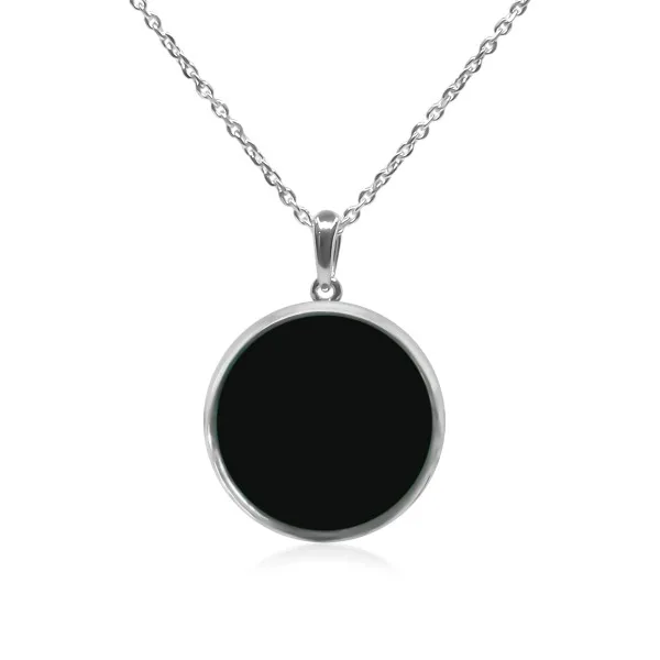 Pendentif argent rhodié - 2,3g -  Onyx - Pierre plate rond - 18mm