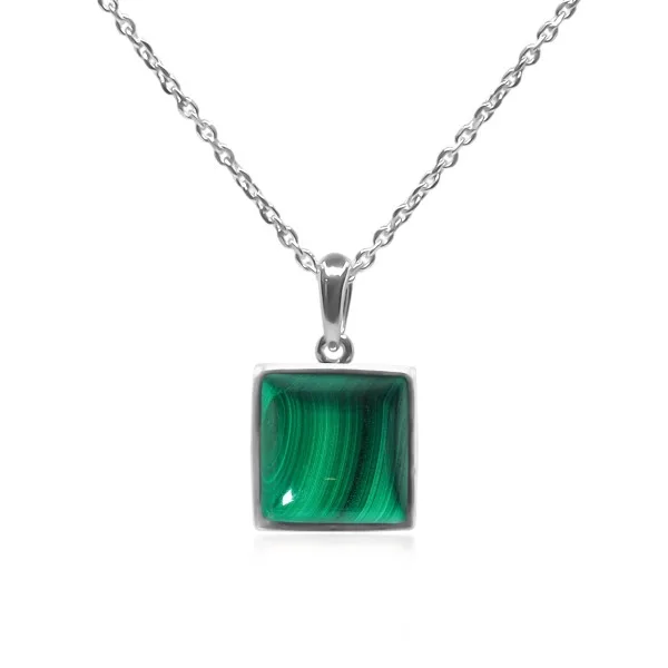 Pendentif argent rhodié - 1,3g -  Malachite - cabochon - 10x10mm