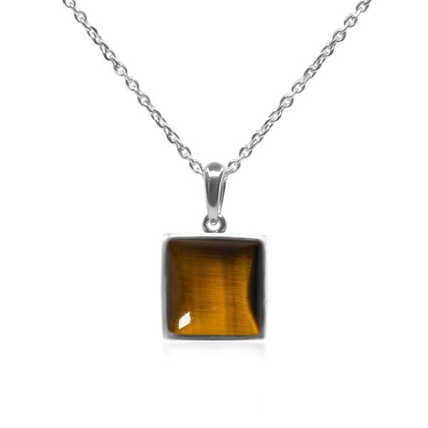 Pendentif argent rhodié - 1,3g -  Œil de tigre - cabochon - 10x10mm