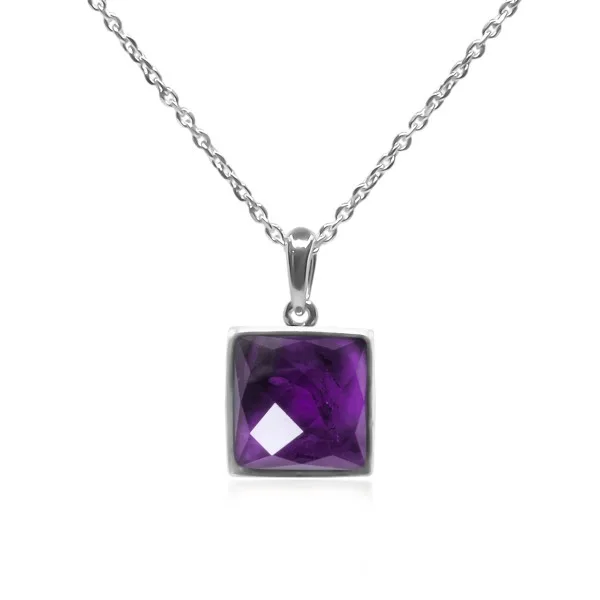 Pendentif argent rhodié - 1,3g -  Améthyste - cabochon - 10x10mm