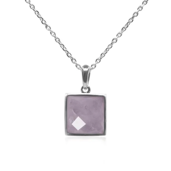 Pendentif argent rhodié - 1,3g -  Quartz Rose - cabochon - 10x10mm