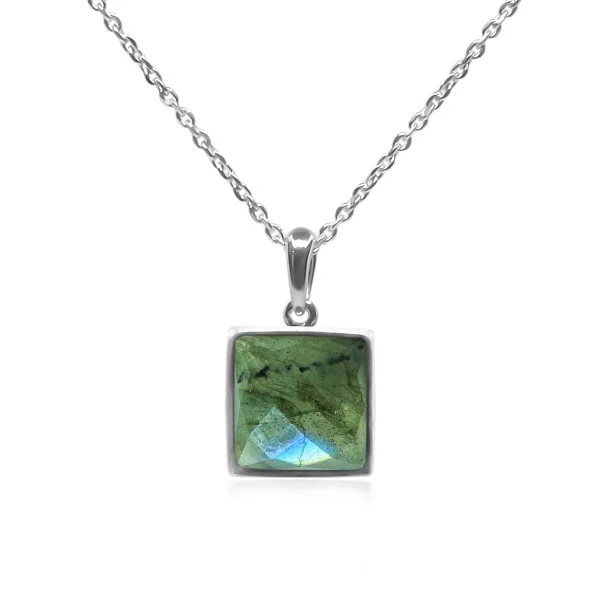 Pendentif argent rhodié - 1,3g -  Labradorite - cabochon - 10x10mm