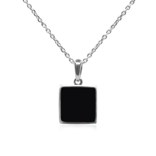 Pendentif argent rhodié - 1,3g -  Onyx - pierre plate - 10x10mm