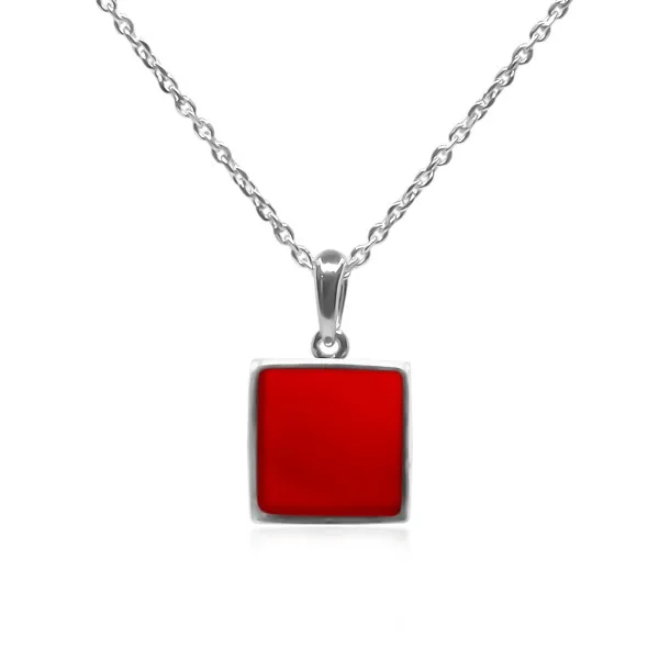 Pendentif argent rhodié - 1,3g -  Cornaline - pierre plate - 10x10mm