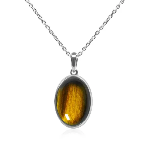 Pendentif argent rhodié - 1,7g -  Œil de tigre - cabochon - 12x18mm