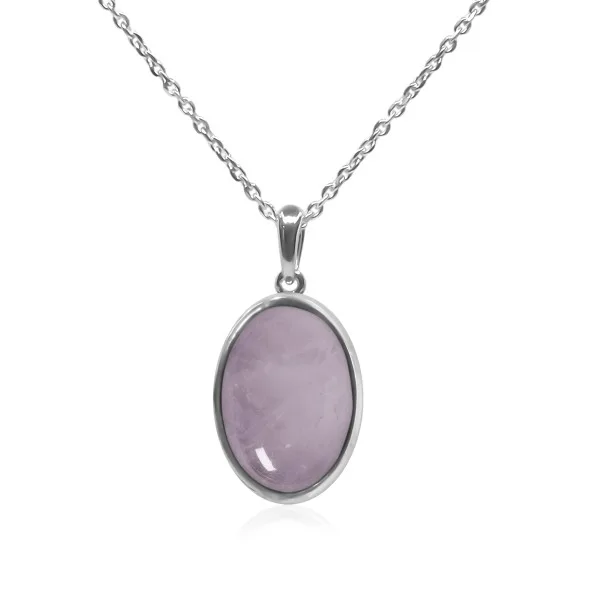 Pendentif argent rhodié - 1,7g -  Quartz Rose - cabochon - 12x18mm