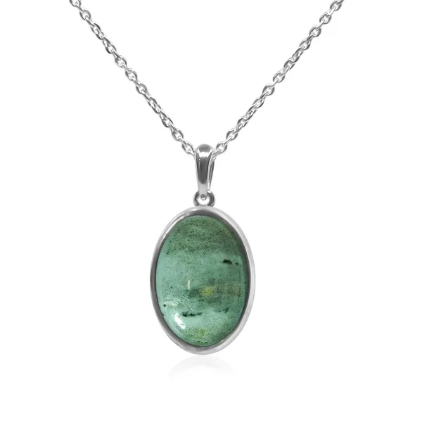 Pendentif argent rhodié - 1,7g -  Labradorite - cabochon - 12x18mm
