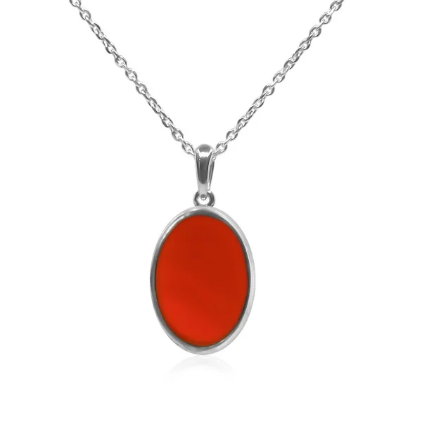 Pendentif argent rhodié - 1,7g -  Cornaline - pierre plate - 12x18mm