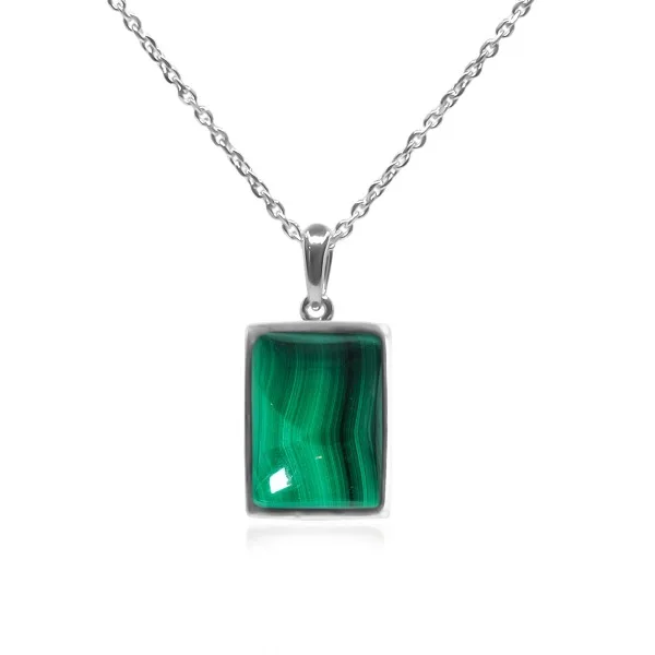 Pendentif argent rhodié - 2g -  Malachite - cabochon - 12x14mm