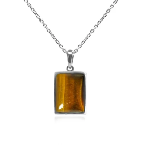 Pendentif argent rhodié - 2g -  Œil de tigre - cabochon - 12x14mm
