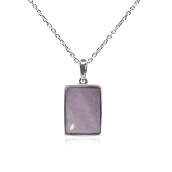 Pendentif argent rhodié - 2g -  Quartz Rose - cabochon - 12x14mm