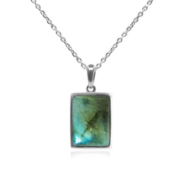 Pendentif argent rhodié - 2g -  Labradorite - cabochon - 12x14mm