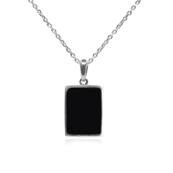 Pendentif argent rhodié - 2g -  Onyx - pierre plate - 12x14mm