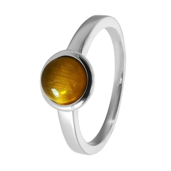 Bague argent rhodié - 2,5g -  Œil de tigre - cabochon - 6mm - T50 à 64
