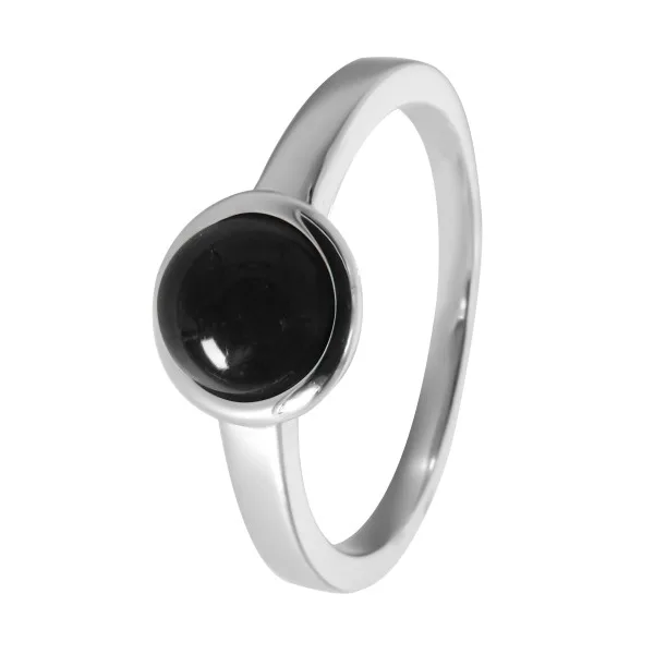 Bague argent rhodié - 2,5g -  Onyx - cabochon - 6mm - T50 à 64