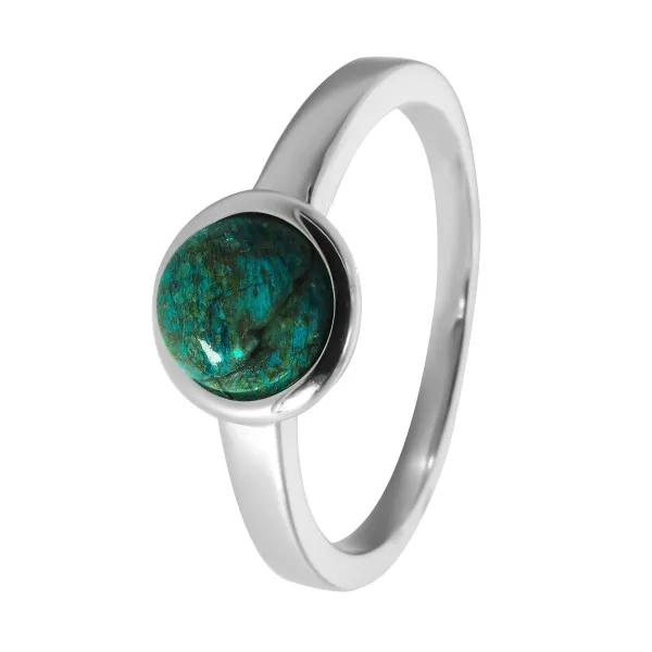 Bague argent rhodié - 2,5g -  Crysocholle - cabochon - 6mm - T50 à 64