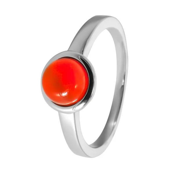 Bague argent rhodié - 2,5g -  Cornaline - cabochon - 6mm - T50 à 64