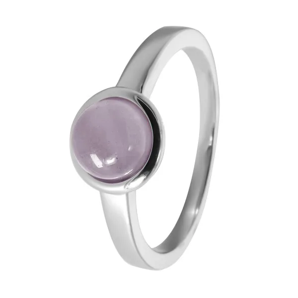 Bague argent rhodié - 2,5g -  Quartz Rose - cabochon - 6mm - T50 à 64