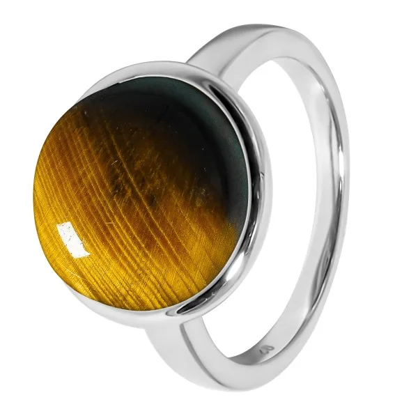 Bague argent rhodié - 3,3g -  Œil de tigre - cabochon - 12mm- T50 à 64