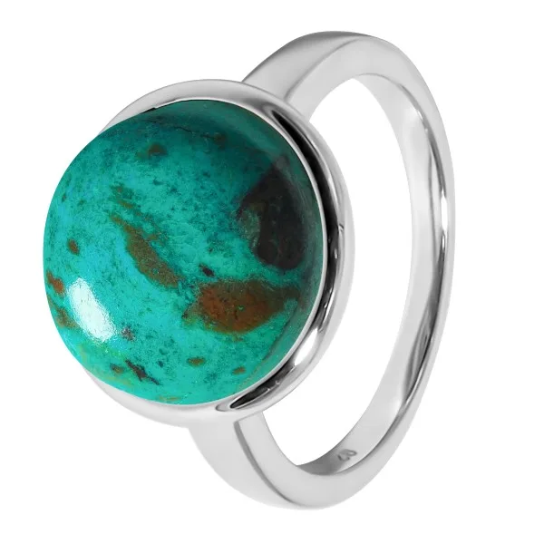 Bague argent rhodié - 3,3g -  Crysocholle - cabochon - 12mm - T50 à 64