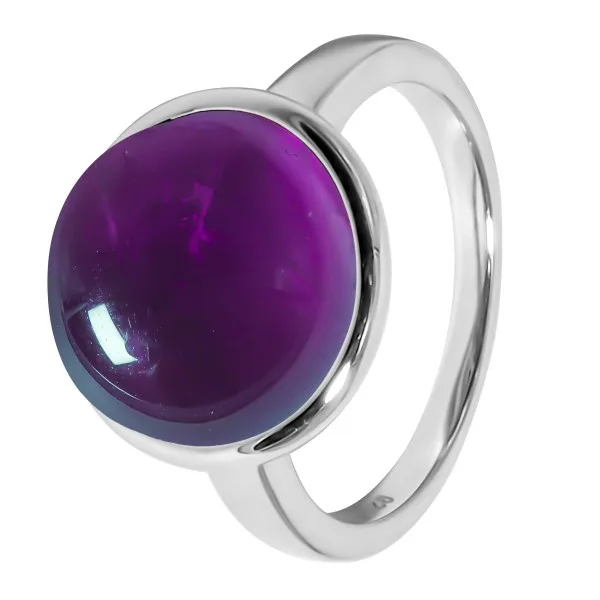 Bague argent rhodié - 3,3g -  Améthyste - cabochon - 12mm - T50 à 64