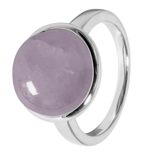 Bague argent rhodié - 3,3g -  Quartz Rose - cabochon - 12mm - T50 à 64