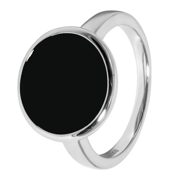 Bague argent rhodié - 3,3g -  Onyx-Pierre plate rond - 12mm - T50 à 64