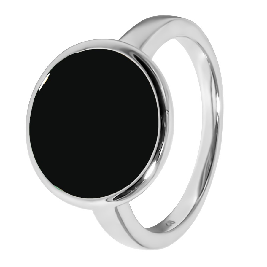 Bague argent rhodié - 3,3g -  Onyx-Pierre plate rond - 12mm - T50 à 64