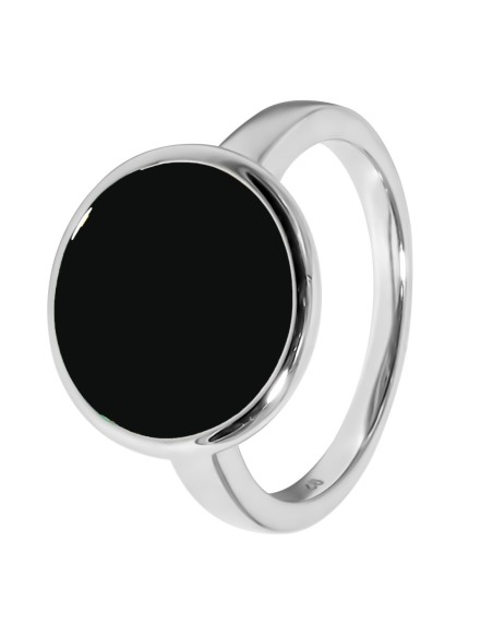 Bague argent rhodié - 3,3g -  Onyx-Pierre plate rond - 12mm - T50 à 64