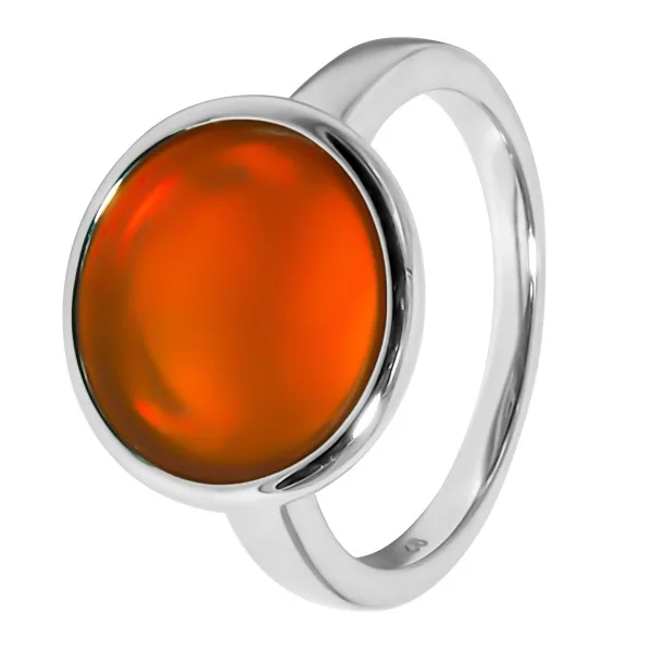 Bague argent rhodié - 3,3g - Cornaline-Pierre plate rond-12mm-T50 à 64