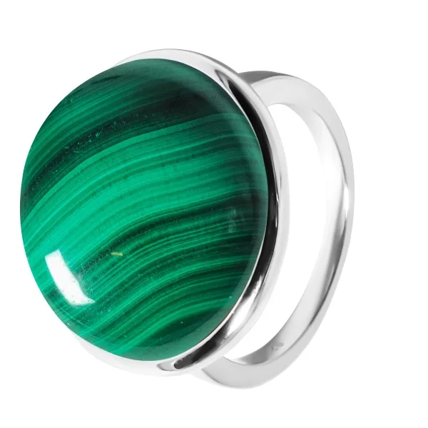 Bague argent rhodié - 5g -  Malachite - cabochon - 18mm - T52 à 64