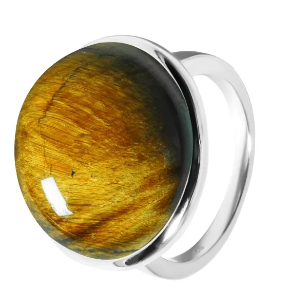 Bague argent rhodié - 5g -  Œil de tigre - cabochon - 18mm - T52 à 64