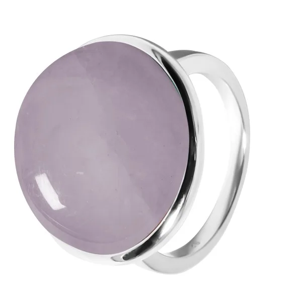 Bague argent rhodié - 5g -  Quartz Rose - cabochon - 18mm - T52 à 64