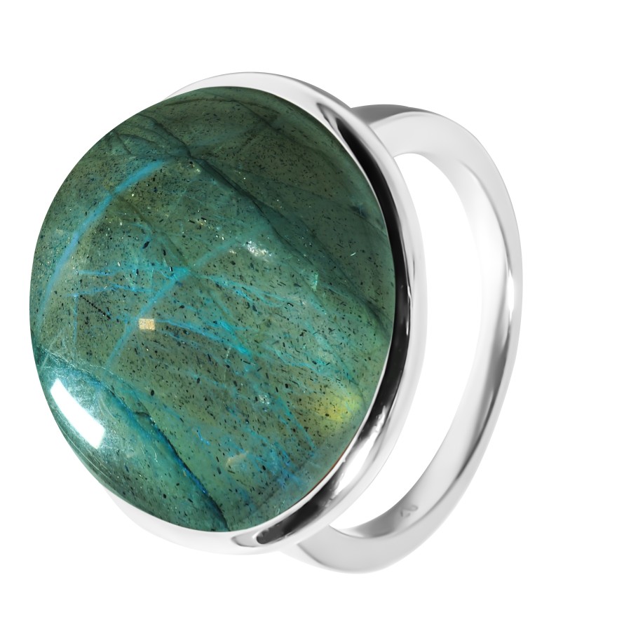Bague argent rhodié - 5g -  Labradorite - cabochon - 18mm - T52 à 64