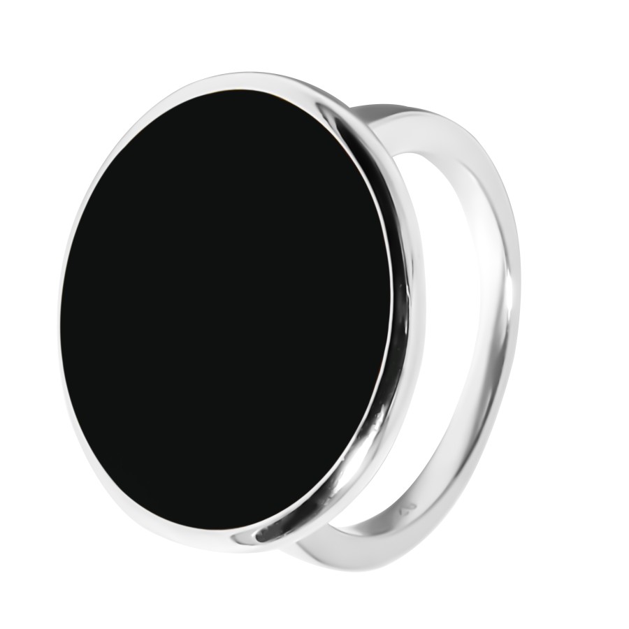 Bague argent rhodié - 5g -  Onyx - Pierre plate rond - 18mm - T52 à 64