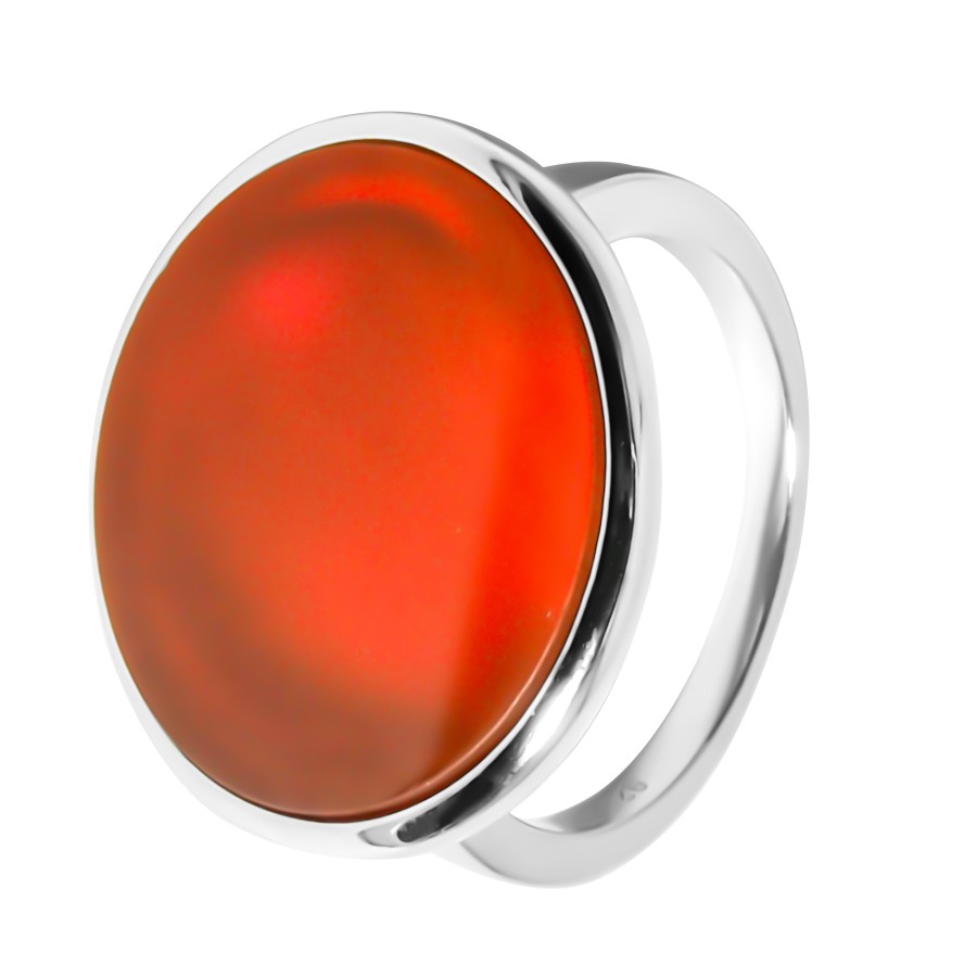 Bague argent rhodié - 5g - Cornaline-Pierre plate rond- 18mm -T52 à 64