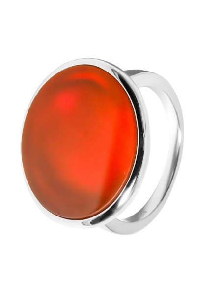 Bague argent rhodié - 5g - Cornaline-Pierre plate rond- 18mm -T52 à 64