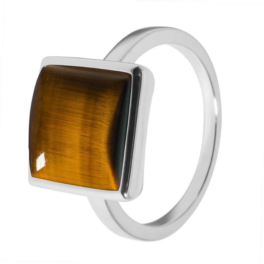 Bague argent rhodié - 3,2g - Œil de tigre-cabochon- 10x10mm - T50 à 64