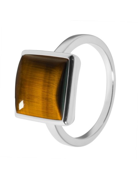 Bague argent rhodié - 3,2g - Œil de tigre-cabochon- 10x10mm - T50 à 64