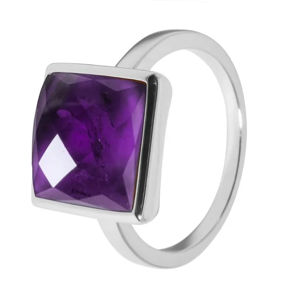 Bague argent rhodié -3,2g -Améthyste-cabochon facetté-10x10mm-T50 à 64