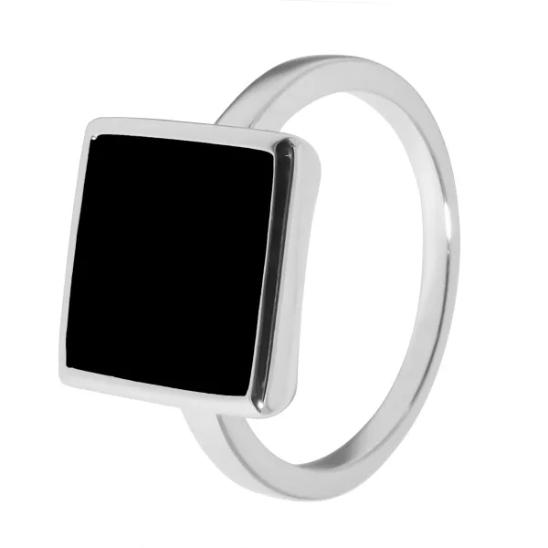 Bague argent rhodié - 3,2g -  Onyx - pierre plate - 10x10mm - T50 à 64