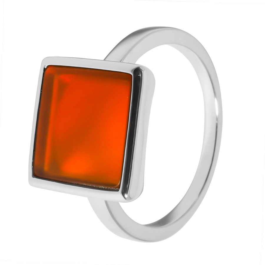 Bague argent rhodié - 3,2g -Cornaline-pierre plate- 10x10mm - T50 à 64