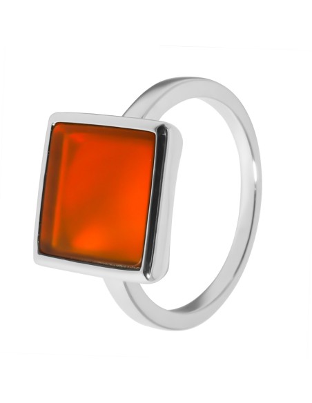 Bague argent rhodié - 3,2g -Cornaline-pierre plate- 10x10mm - T50 à 64