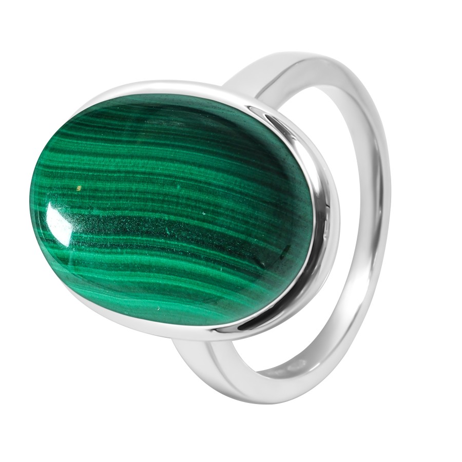 Bague argent rhodié - 4,5g -  Malachite- cabochon - 12x18mm - T52 à 64