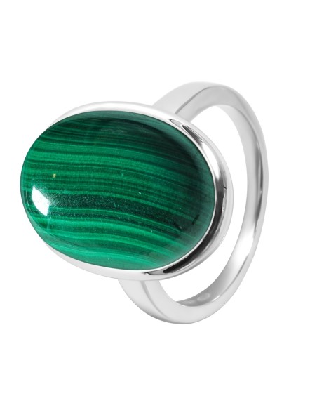 Bague argent rhodié - 4,5g -  Malachite- cabochon - 12x18mm - T52 à 64
