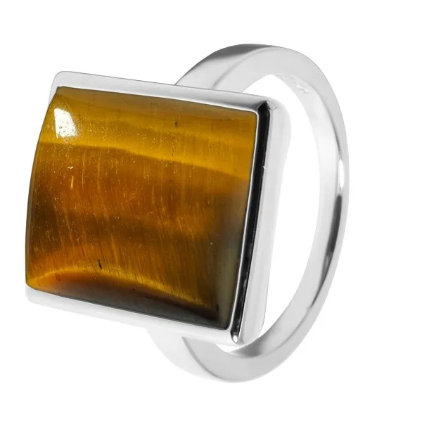 Bague argent rhodié - 4,5g - Œil de tigre-cabochon- 12x14mm - T52 à 64