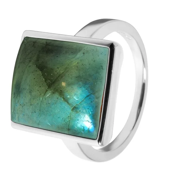 Bague argent rhodié - 4,5g -  Labradorite-cabochon- 12x14mm - T52 à 64