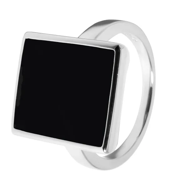 Bague argent rhodié - 4,5g -  Onyx - pierre plate - 12x14mm - T52 à 64